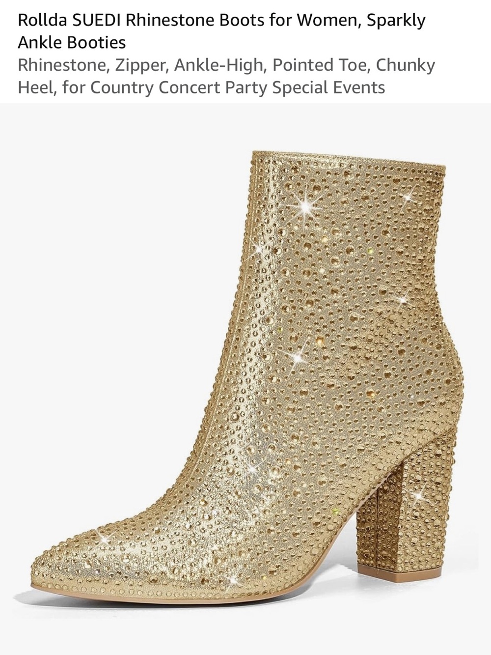 Amazon Gold Rhinestone Embellished Block Heel Ankle Booties